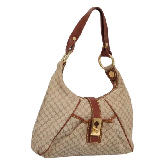CELINE Macadam Canvas Shoulder Bag Beige Gold - Picture 1 of 15